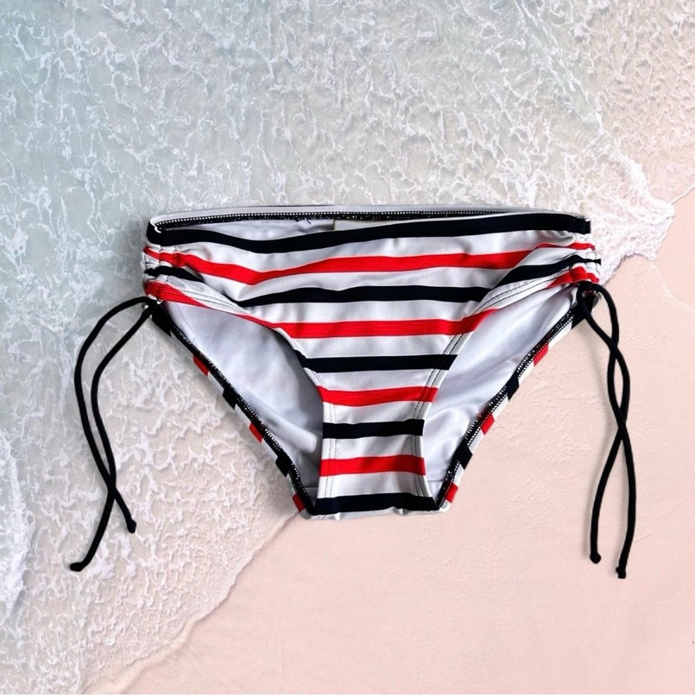 Michael Kors Hipster Striped Bikini Bottom with Side Ties red white black sz s